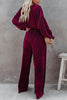 Pleated Crop Blouse Wide Leg Pants Set