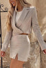 Button Crop Blazer Slit Mini Skirts Set