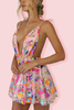 Rainbow Sequin Open Back Slip Mini Dress