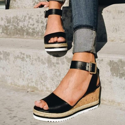 Lydiashoes Casual Daily Comfy Adjustable Buckle Wedges