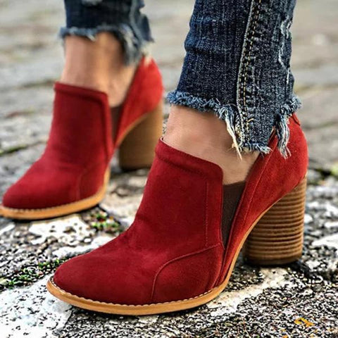 Lydiashoes Elegant Slip On Chunky Heel Ankle Boots