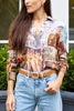 Renaissance Print Button Up Long Sleeve Relaxed Blouse