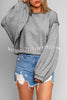 Lantern Sleeve Solid Color Round Neck Raw Edge Hoodie