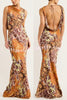 Look Luxe and Dreamy Satin Floral Print Back Cowl Neck Maxi Dress