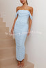 Like Venus Ruched Mesh Overlay Off Shoulder Maxi Dress