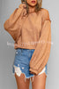 Lantern Sleeve Solid Color Round Neck Raw Edge Hoodie