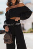 Off Shoulder Casual Top High Waist Straight Leg Pants Set