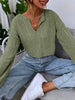 Leisure Long Sleeves Jacquard Solid Color V-Neck Short T-Shirts Tops