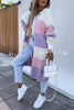 Contrast Long Sleeve Multicolor Striped Cardigans