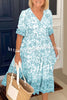 V Neck Floral Print Elastic Waist Maxi Dress