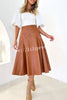 The Karina Faux Leather High Waist Swing Midi  Skirt