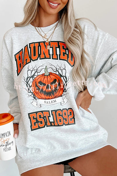 Halloween Pumpkin Print Round Neck Long Sleeve Sweatshirt