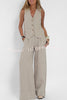 Eddie Linen Blend Button Vest and Elastic Waist Pocketed Wide Leg Pants Set