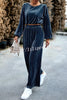 Velvet Long Sleeved Top and Wide Leg Pants Two Piece Set