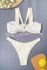 Three Piece Suspender Pleated Three Dimensional Flower Bikini Set