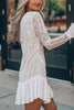 Lace Pleated Long Sleeve Ruffle Dress