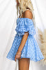 Barbie Night Square Patterned Fabric Puff Sleeve Mini Dress
