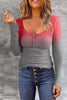 Multicolor Button Gradient Long Sleeve Stretch Top