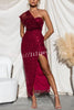 Sights on You Sequin One Shoulder Slit Party Maxi Dress