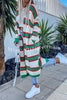 Striped Side Pocket Buttonless Long Sleeve Knit Cardigan