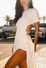 Holiday Party Ribbed Knit Cutout Waist Straps Slit Maxi Dress