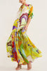 Reiss Satin Multi Print Drawstring Elastic Waist Swing Maxi Skirt