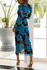 V Neck Puff Sleeve Slit Midi Dress