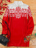 Christmas Printing Contrast Color Round-Neck Sweater Minidresses