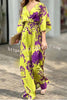 Dolman Sleeved Floral Print Stretch High Rise Maxi Jumpsuit