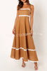 Bayside Beauty Wave Trim Patchwork Back Smocked Suspender Maxi Dress