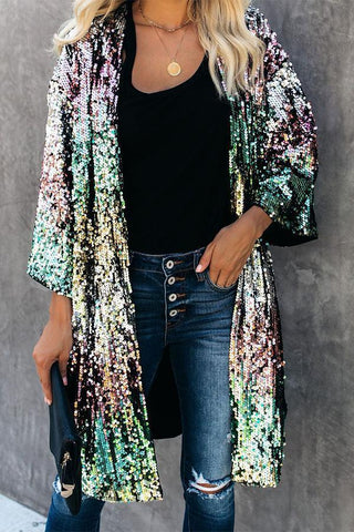 Sequins Three-quarter Sleeve Buttonless Jacket