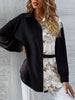 Leisure Buttoned Floral Printed Color-Block Lapel Collar Blouses&Shirts Tops