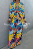 Colorful Art Print Button Wide Leg Pant Suit