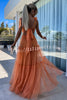 Beautiful Miracle Tulle Floral Ruffle Detail Cutout Waist Back Ttie-up Maxi Dress