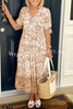 V Neck Floral Print Elastic Waist Maxi Dress
