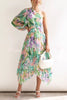 Bloom Your Own Way One Shoulder Pleated Midi Dress