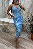 Party Seeker Sequin Pocketed Drape Slit Midi Dress
