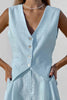 V Neck Sleeveless Single Breasted Top Side Pocket Shorts Set