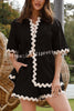 Harry Waved Trim Button Loose Shirt and Elastic Waist Pocketed Shorts Set