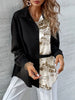 Leisure Buttoned Floral Printed Color-Block Lapel Collar Blouses&Shirts Tops