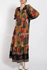 Rosalind Bohemia Ethnic Patchwork Print Long Sleeve A-line Maxi Dress
