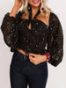 Stylish Floral Printed Sequined Backless Square-Neck Blouses&Shirts Tops