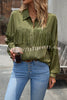 Solid Color Single Breasted Fringed Long Sleeve Shirt