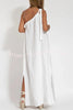 Rustic Linen Blend One Shoulder Lace Up Slit Maxi Dress