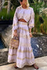 Lilipretty Dubai Holidays Linen Blend Ethnic Print Button Elastic Waist Maxi Skirt
