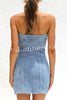 Sleeveless Backless Wrapped Bust Concealed Zip Denim Mini Dress