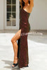 Stunning Views Sequined One Shoulder Slit Maxi Dress