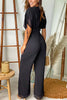 V Neck Pleated Ruched Bat Sleeves Jumpsuit