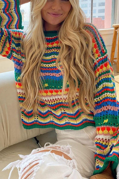 Outside The Lines Colorful Crochet Sweater