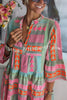 Just My Type Linen Blend Colorful Ethnic Print Bell Sleeve Babydoll Mini Dress